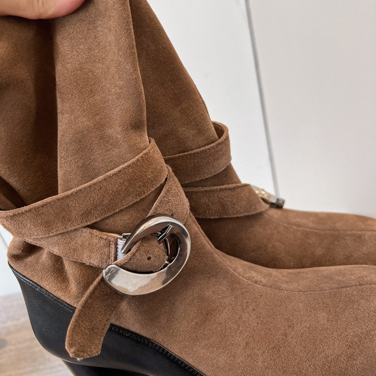 Karin Luna In Stock Spot Goods  Belt Buckle High Heel Large Tube Small Short Boots
