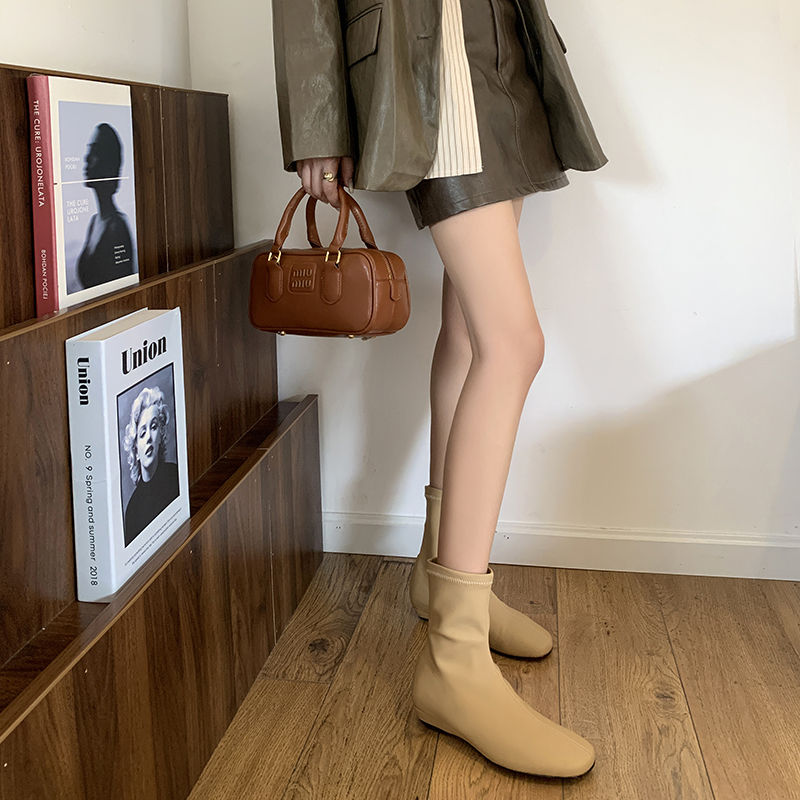Karin Luna In Stock Spot Goods Round Toe Basic Stretch Slim Short Boots