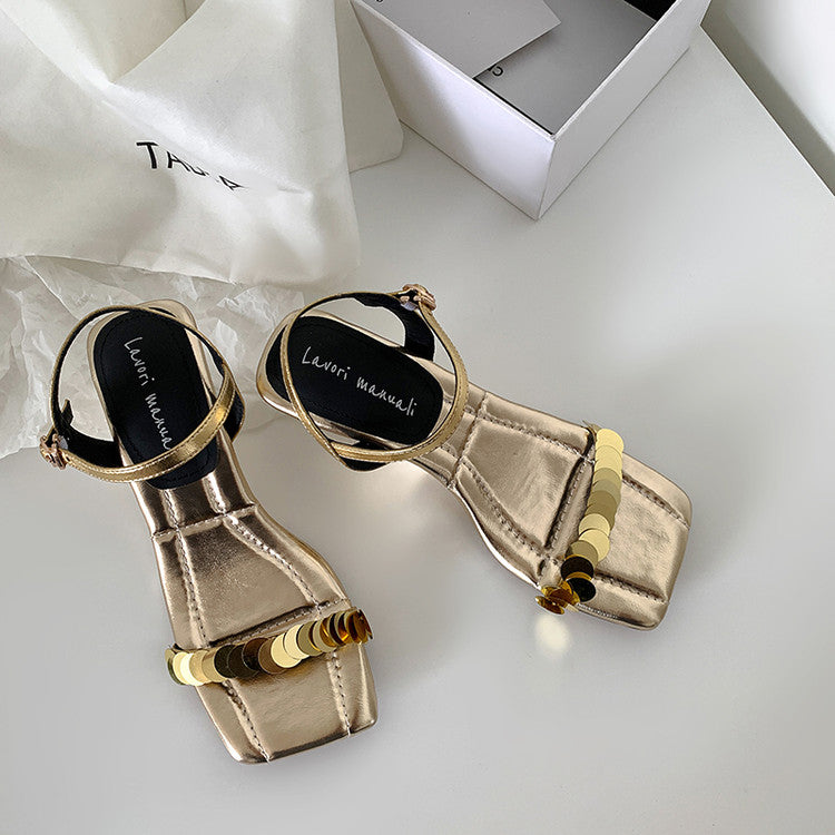 Karin Luna In Stock Spot Goods   Sequin One-Strap Irregular Heel Sofa Insole Sandals