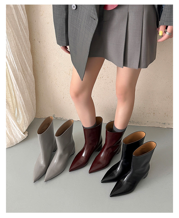 Karin Luna Elegant Pointed Toe Hidden Wedge Short Boots