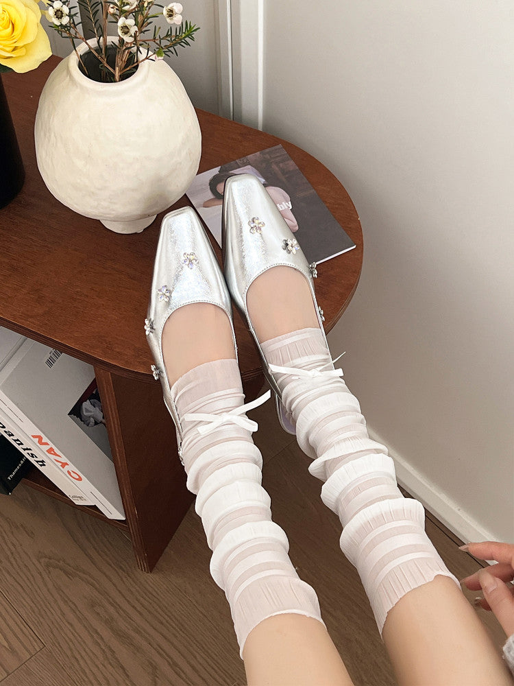 Karin Luna In Stock  Spot Goods  Rhinestone Small Square Toe Closed-Toe Sandals