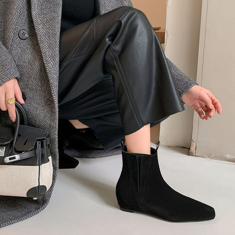 Karin Luna Classic Style Internal Height Increase Cowhide Leather Small Square Toe Short Fashion Boots