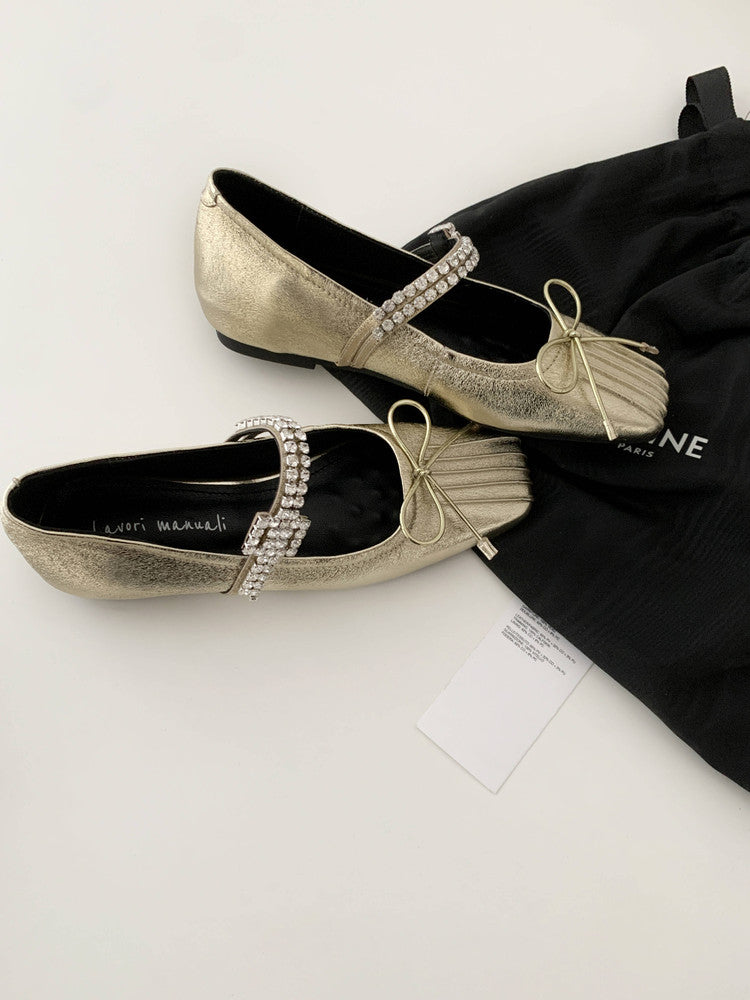 Karin Luna In Stock Spot Goods  Vintage Sweet Rhinestone One-Strap Granny Flats