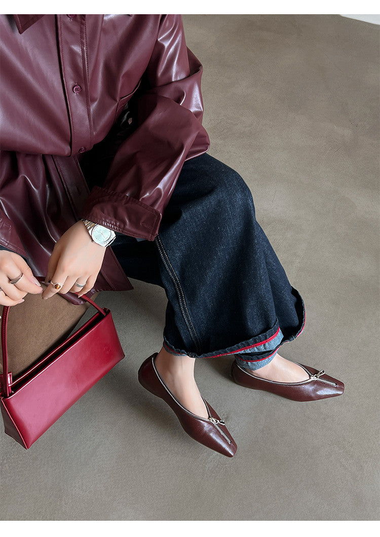 Karin Luna In Stock In Stock ~Basic Versatile Light Luxury Zipper Small Square Toe Flats