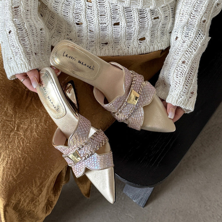 Karin Luna Fish Skin Series~Minimalist Pointed Toe Hot-Selling Unique Heel Slippers
