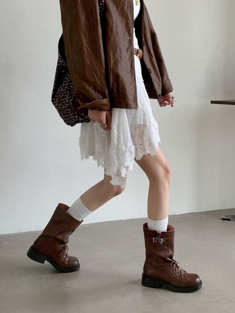 Karin Luna Bestseller Large Tube Thick Sole Martin Boots with Belt Buckle