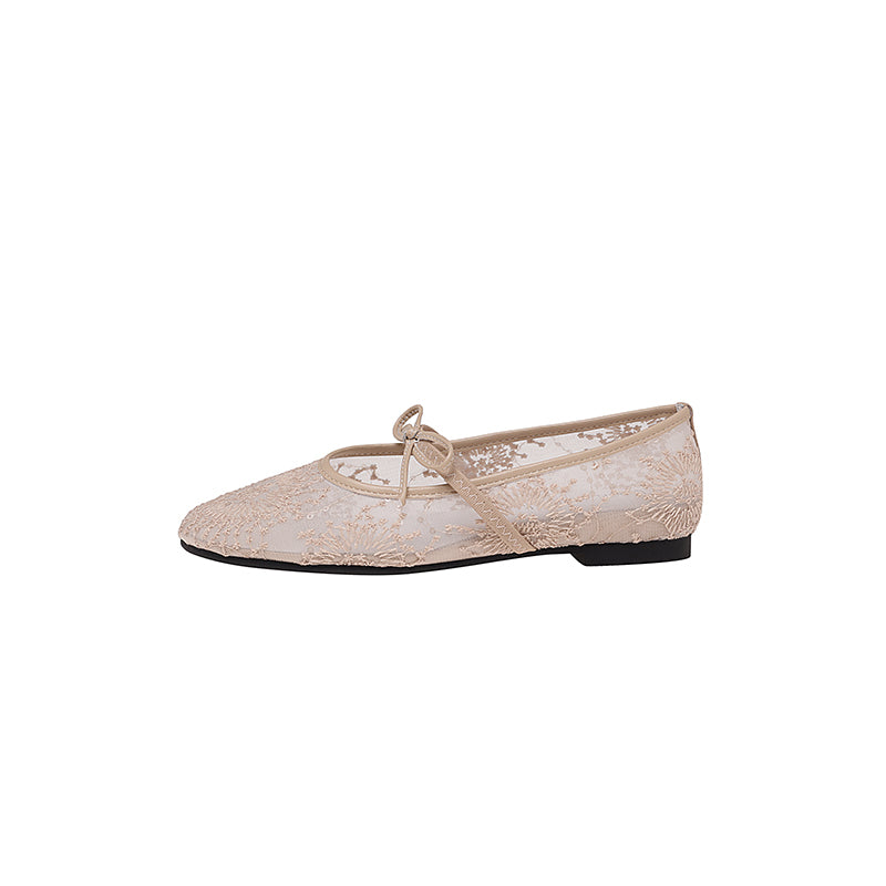 Karin Luna In Stock Spot Goods  Summer Breathable Retro Embroidered Bow Granny Shoes