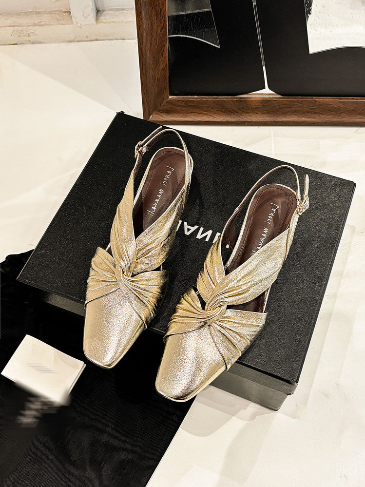 Karin Luna French Retro Wrinkled Small Square Toe Elegant Closed-Toe Sandals