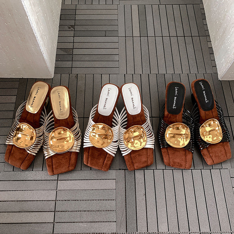 Karin Luna Bestseller Popular New Image  Comes with data plan included Resort Style Irregular Heel Thin Strap Slippers