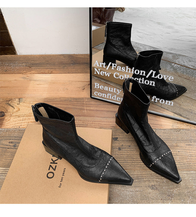 Karin Luna In Stock In Stock Slim Boots Series~Pointed Toe Rivet Slim Short Boots