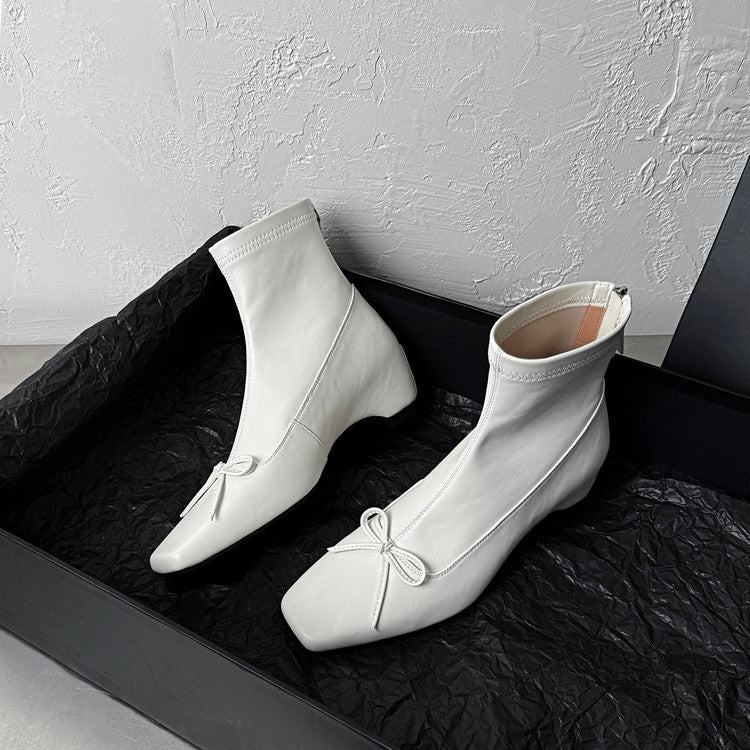 Karin Luna French Style Square Toe Bowknot Hidden Wedge Slim Boots