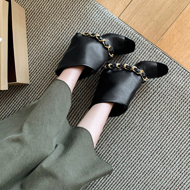 Karin Luna Classic Style Xiangjia Style Chunky Heel Chain Ankle Boots