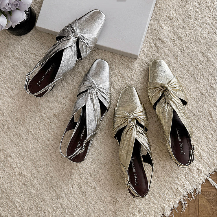 Karin Luna French Retro Wrinkled Small Square Toe Elegant Closed-Toe Sandals