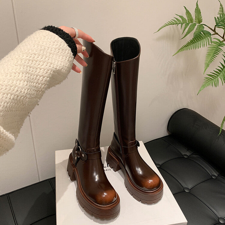 Karin Luna In Stock In Stock Slimming Diagonal Cut Tube Top  Best-selling in stock Retro Metal Buckle Thick-Soled Long Boots
