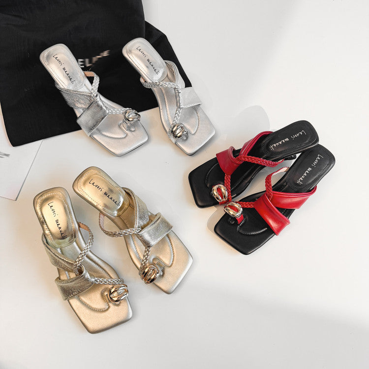 Karin Luna Braided Style ~Cross Strap Square Toe Irregular Heel Slippers