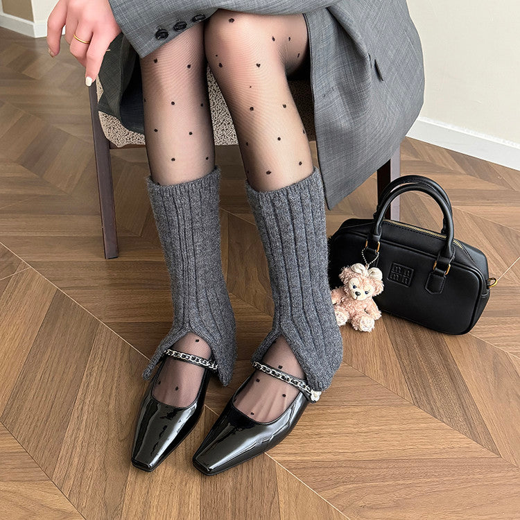 Karin Luna In Stock In Stock ~Metal One-Strap Pearl Small Square Toe Height-Increasing Flats
