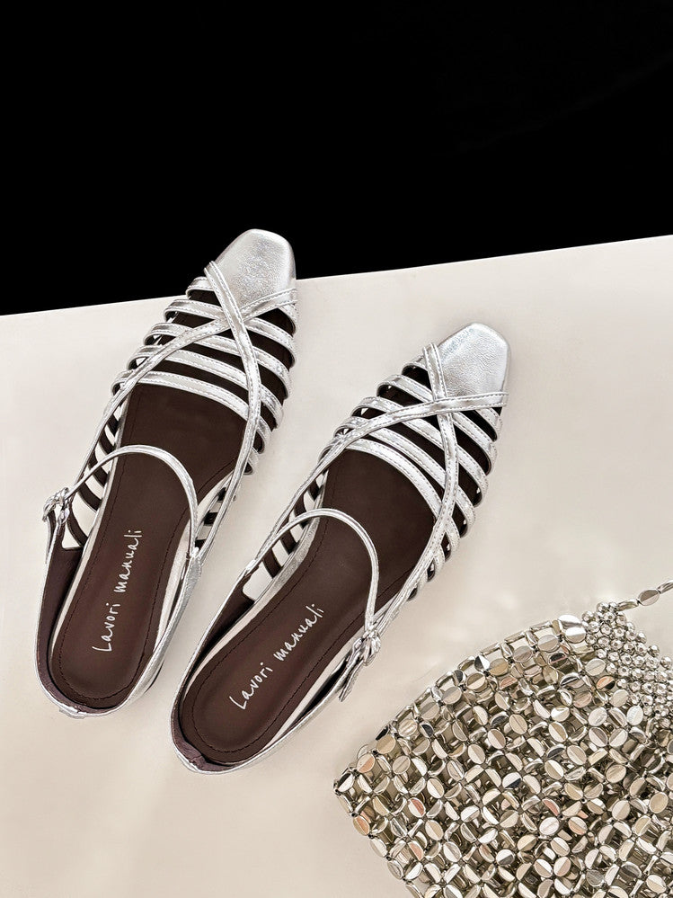 Karin Luna In Stock Spot Goods   French Retro Hollow Small Square Toe One-Strap Slippers