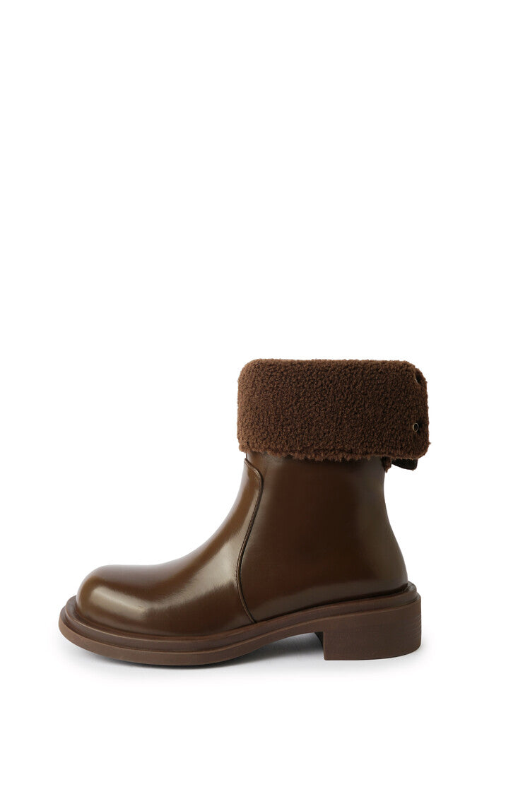 Karin Luna Classic Basic Style   Convertible Foldable Hidden Buckle Snow Fur Shoes Full cowhide Basic Flat Short Boots