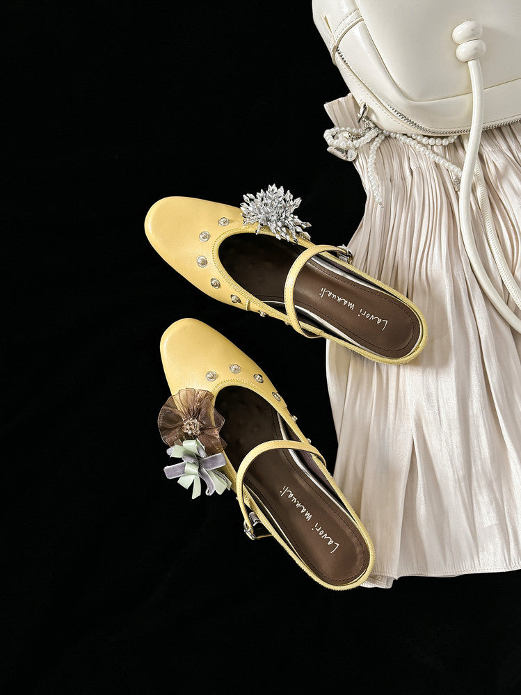Karin Luna In Stock Spot Goods  Full-grain leather inside and out  Ultra Exquisite Round Toe Hidden Heel Closed-Toe Slippers