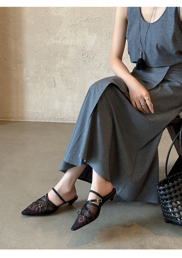 Karin Luna In Stock  Spot Goods  Mesh Series Elegant Closed-Toe Belt Buckle Slippers