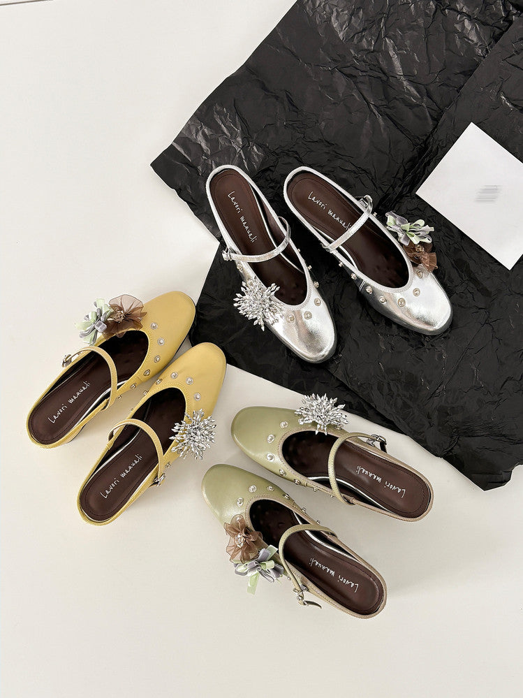 Karin Luna In Stock Spot Goods  Full-grain leather inside and out  Ultra Exquisite Round Toe Hidden Heel Closed-Toe Slippers
