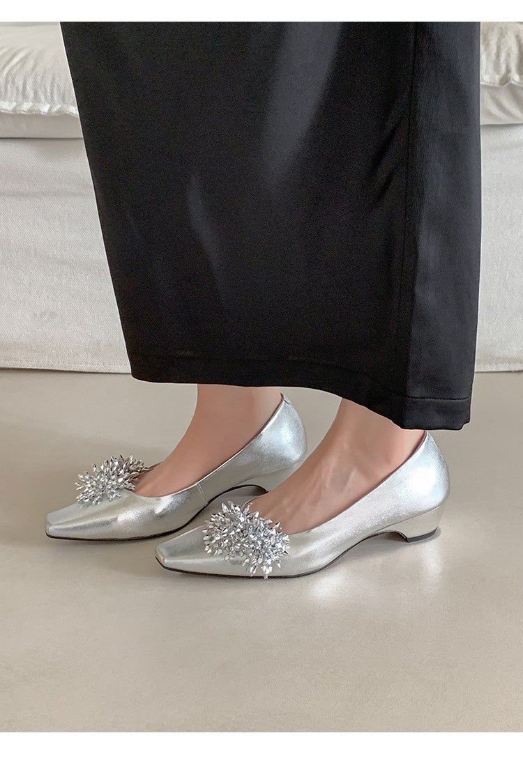 Karin Luna In Stock Spot Goods Exquisite Fireworks Buckle Small Square Toe Chunky Heel Commuter Shoes