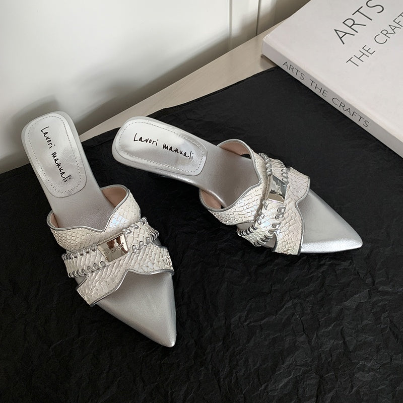 Karin Luna Fish Skin Series~Minimalist Pointed Toe Hot-Selling Unique Heel Slippers