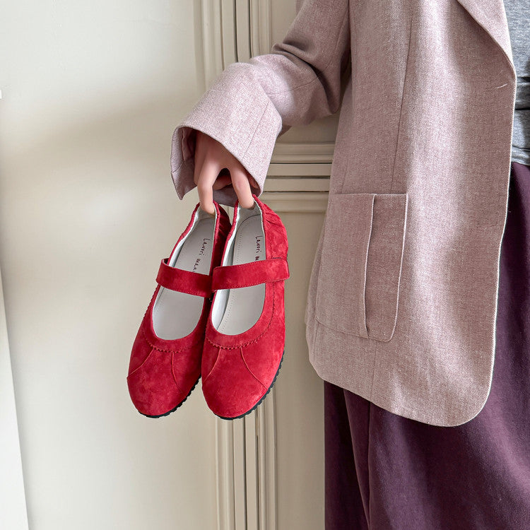 Karin Luna Casual Shoes Series~  In Stock In Stock Magic Tape Round Toe Internal Height Increase Single Strap Flats