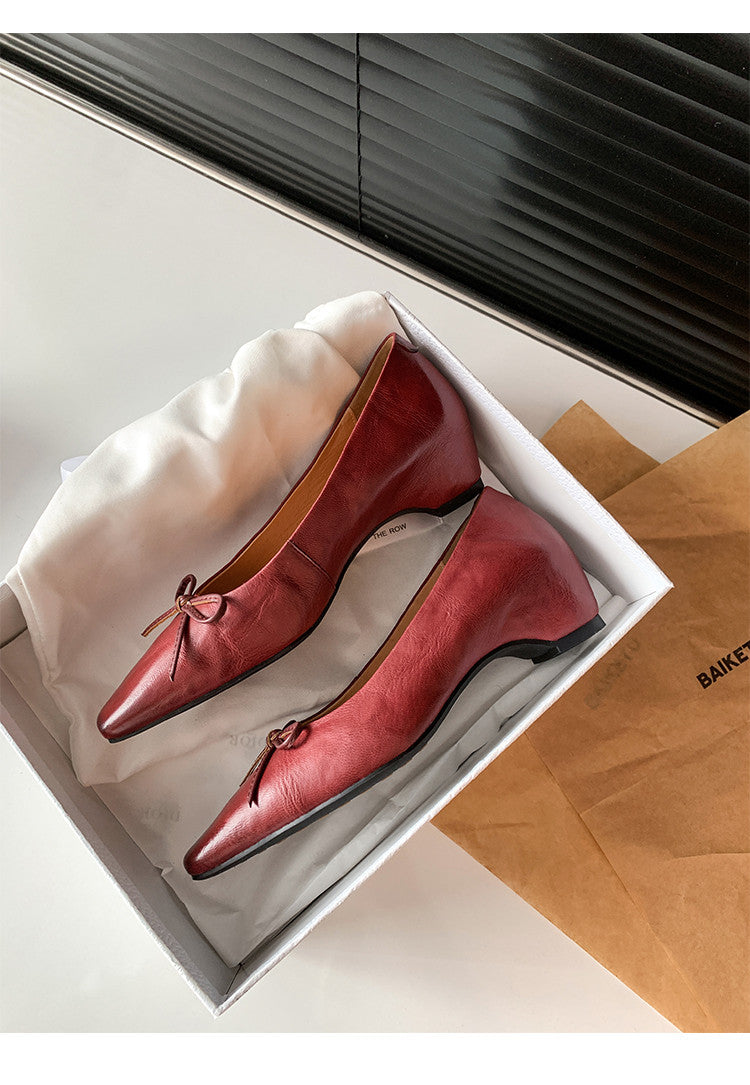 Karin Luna Full Layer Inside and Out~Basic Versatile Small Square Toe Butterfly Knot Irregular Heel Single Shoes