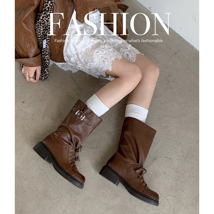 Karin Luna Bestseller Large Tube Thick Sole Martin Boots with Belt Buckle