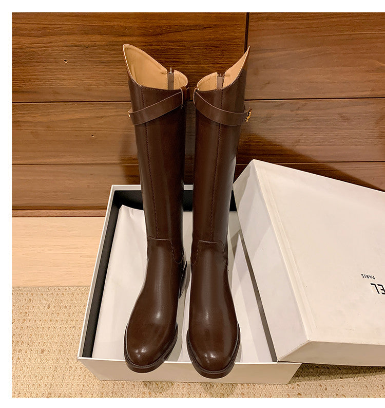 Karin Luna In Stock Classic Style Now Round Toe Flat Bottom Casual Slimming Knight Boots