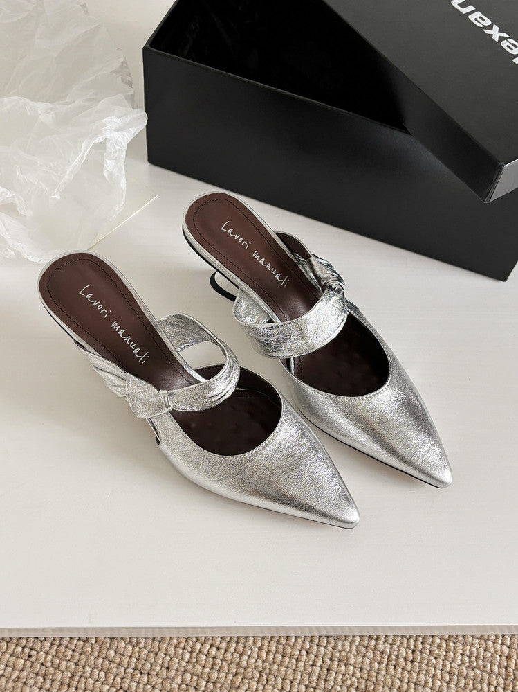 Karin Luna In Stock Spot Goods  Pointed Toe Irregular Heel Elegant Retro Strap Slippers