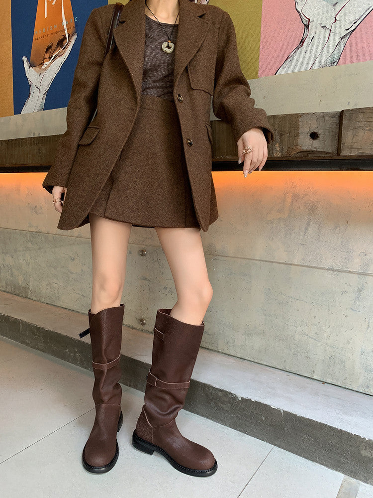 Karin Luna In Stock Spot Goods   Heavy-duty Edition Highly Consuming Material Round Toe Long Boots