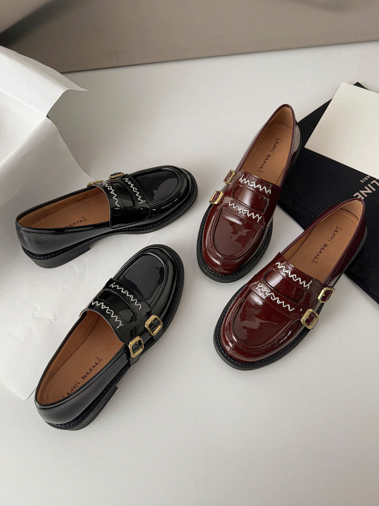 Karin Luna In Stock Spot Goods  Retro Style Slip-On Metal Buckle Loafers