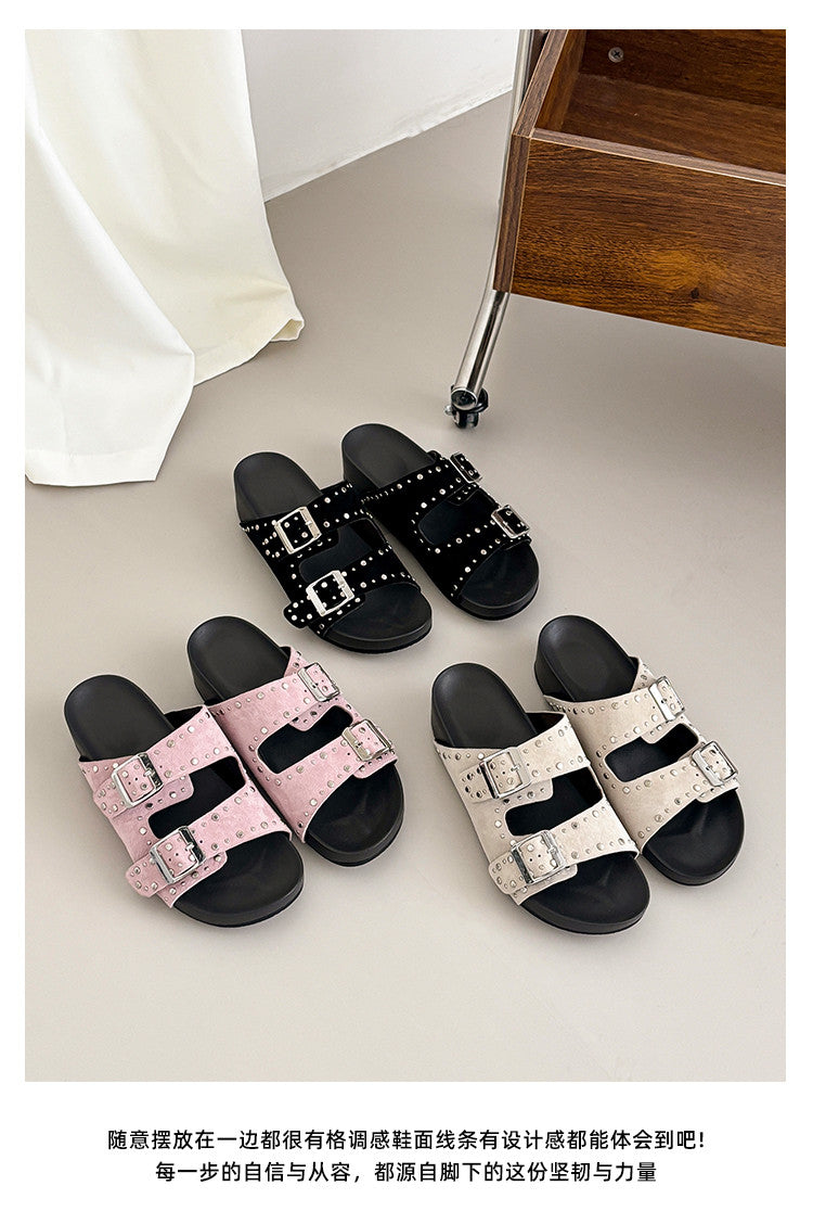 Karin Luna In Stock Spot Goods Casual Thick-Soled Belt Buckle Slippers