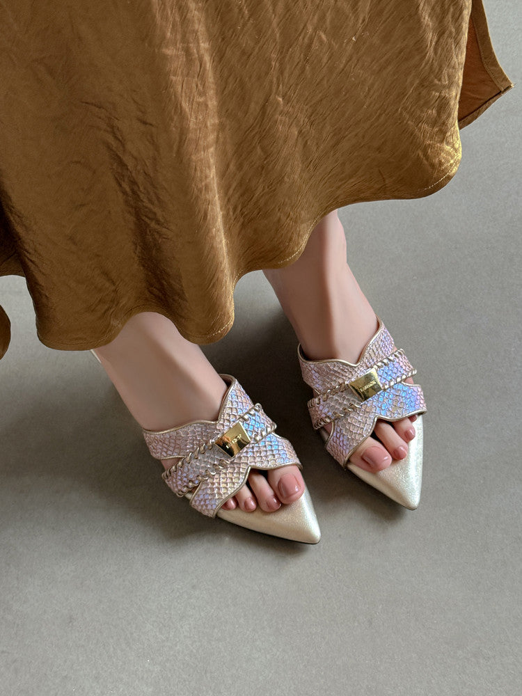 Karin Luna Fish Skin Series~Minimalist Pointed Toe Hot-Selling Unique Heel Slippers