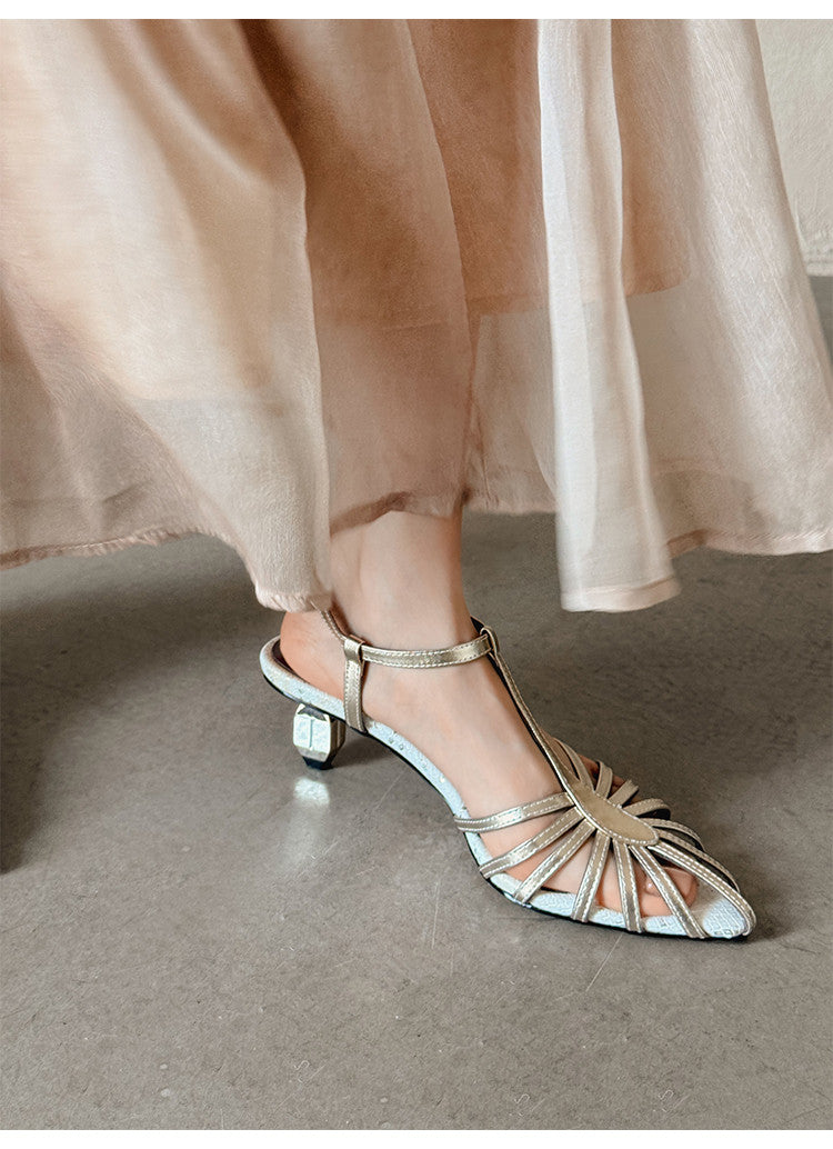 Karin Luna In Stock Spot Goods Open-toe French Style Metal Heel Sandals