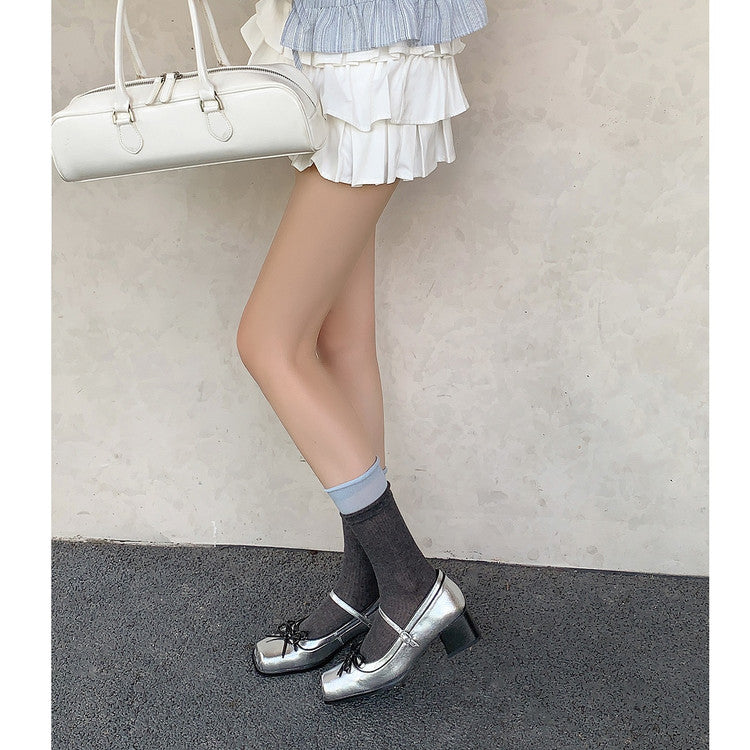 Karin Luna In Stock Spot Goods   One-strap Bowknot Square Toe Chunky Heel Mary Jane Shoes