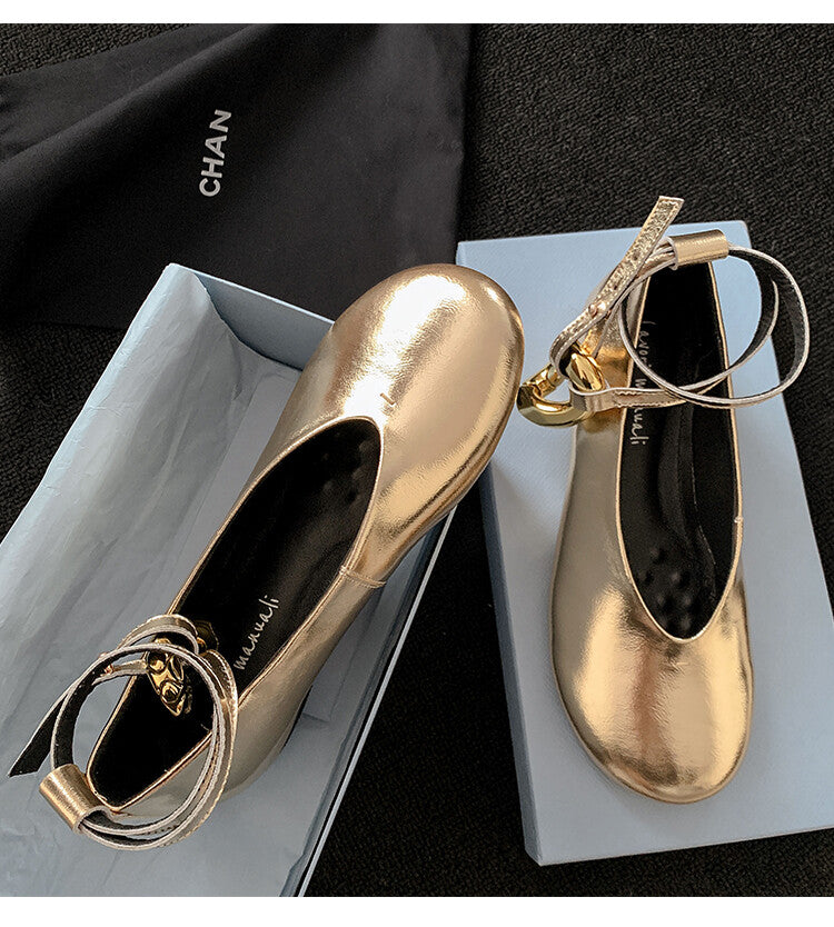 Karin Luna In Stock Large Stock Main Promotion  Two-Way Wear Height-Increasing Retro Gold Buckle Mary Jane Shoes