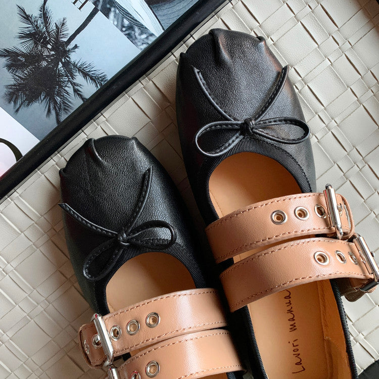 Karin Luna In Stock Spot Goods Minimalist Retro Round Toe Mary Jane Bowknot Height-Increasing Flats