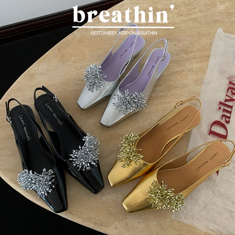 Karin Luna Brilliant Fireworks~Elegant Square-Toed Closed-Toe Chunky Heel Sandals