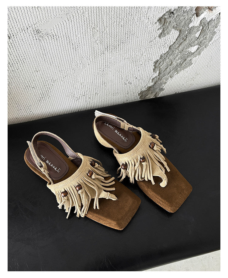 Karin Luna  Tassel Series~Spot Goods  In-stock Clip-toe Square Toe Sandals