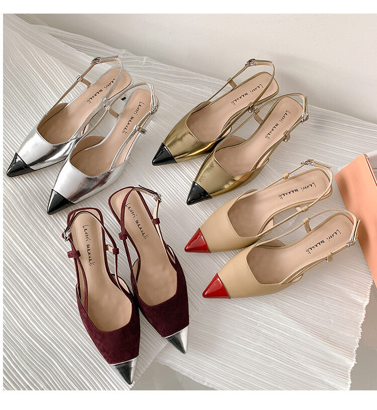 Karin Luna In Stock 24New Year's stock is now available Color Block Pointed Toe Full Leather Sandals