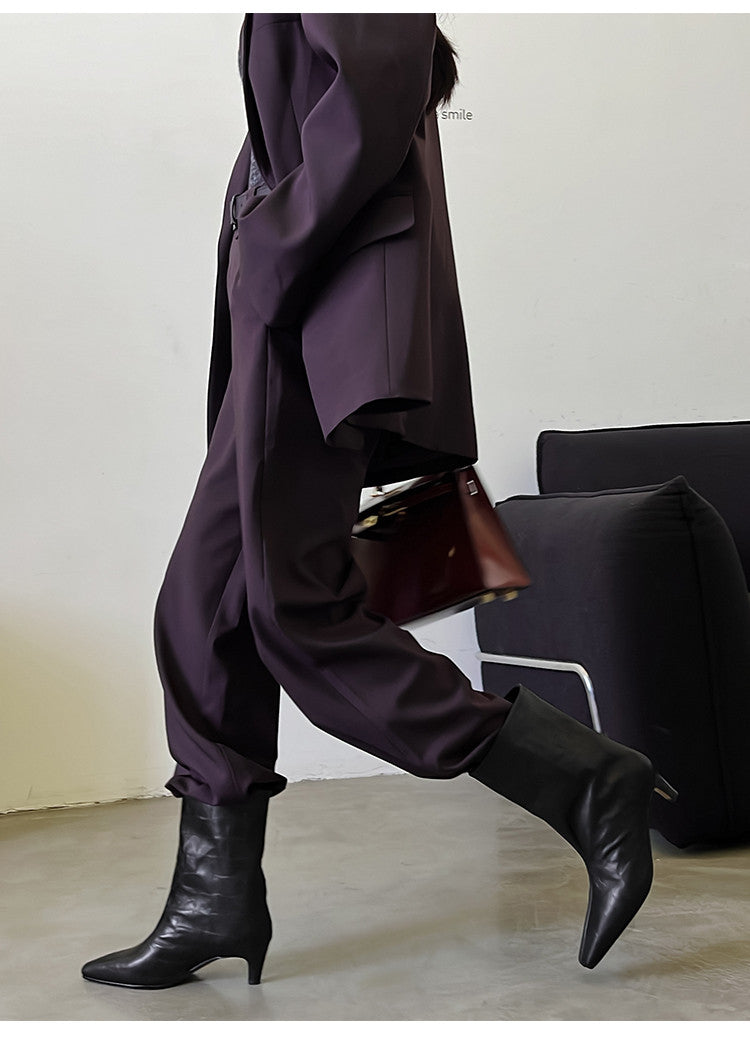 Karin Luna In Stock Spot Goods Top Layer Stone Pattern Cowhide Textured Small Square Toe Straight Short Boots