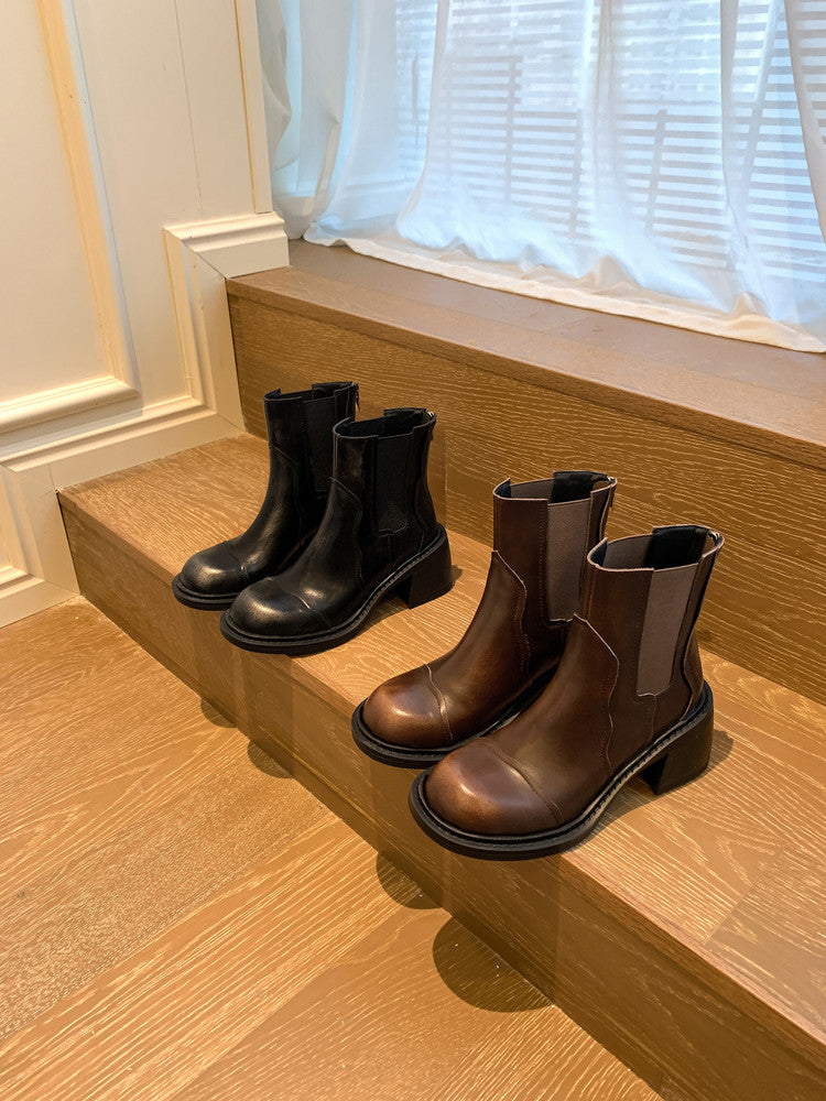 Karin Luna In Stock Spot Goods  Round Toe Stretch Round Toe Chelsea Short Boots