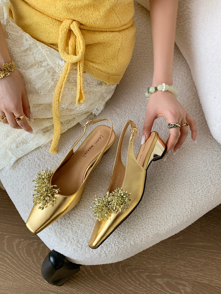 Karin Luna Brilliant Fireworks~Elegant Square-Toed Closed-Toe Chunky Heel Sandals