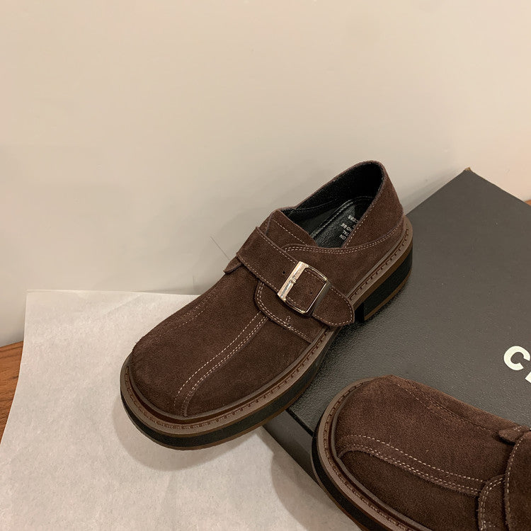 Karin Luna In Stock Spot Goods Metal Round Toe Cow Leather Thick Sole Flats