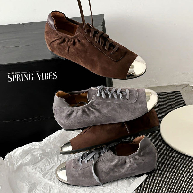 Karin Luna In Stock In Stock  High-end Metal Toe Lace-up Flats