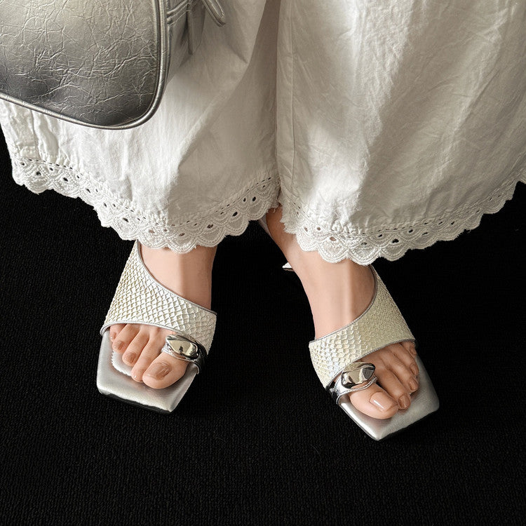 Karin Luna Fish Skin Series~Minimalist Square Toe Popular Irregular Heel Slippers