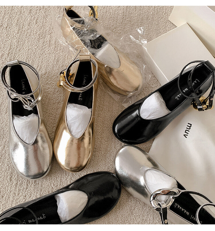 Karin Luna In Stock Large Stock Main Promotion  Two-Way Wear Height-Increasing Retro Gold Buckle Mary Jane Shoes